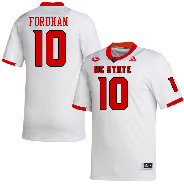 Men #10 Caden Fordham NC State Wolfpack College Football Jerseys Stitched-White